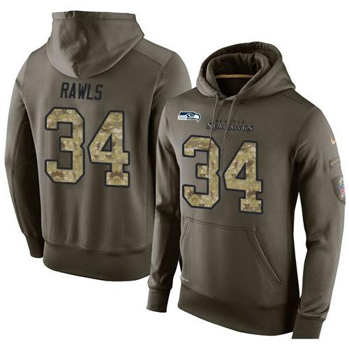 NFL Men's Nike Seattle Seahawks #34 Thomas Rawls Stitched Green Olive Salute To Service KO Performance Hoodie - Click Image to Close
